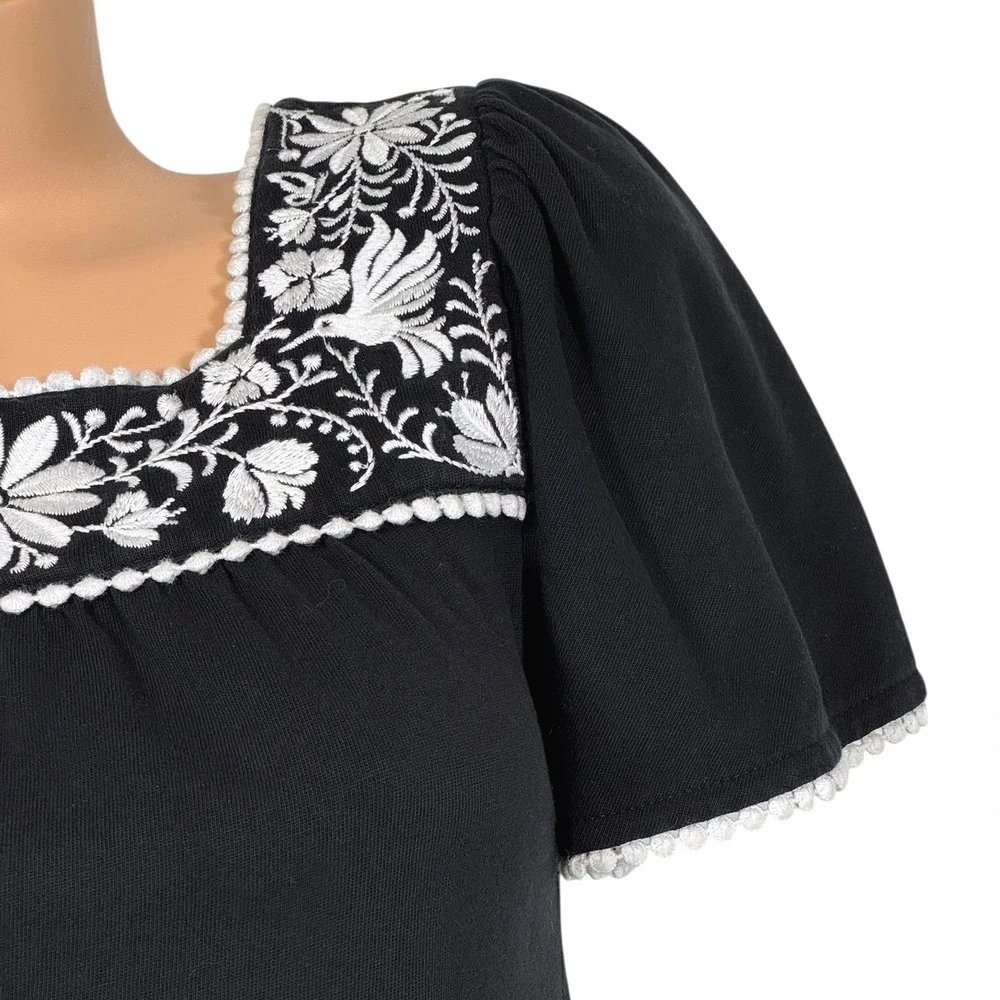 Kate‎ Spade Broome Street Women's XXS Black Embroidered Square Neck Mini Dress